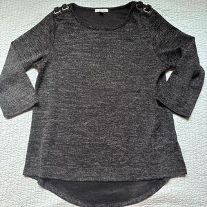 Grunge Glitter 3/4 Sleeve Silver Sweater with Shoulder Strap Accents Size Large